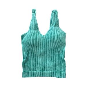 Zenana Outfitters Seafoam Green Washed Cropped Brami With Removable Pads